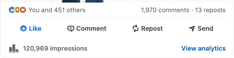 LinkedIn post engagement — reactions and comments